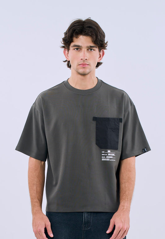 Mossimo Men's Gray Premium Cropped Loose Fit Tee with Small Logo Print