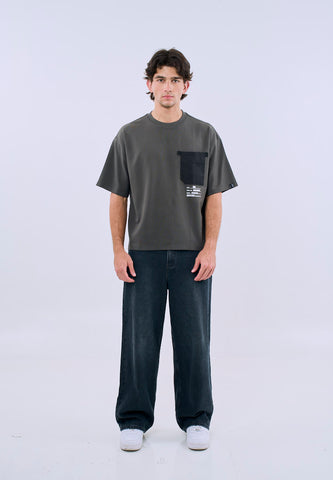 Mossimo Men's Gray Premium Cropped Loose Fit Tee with Small Logo Print