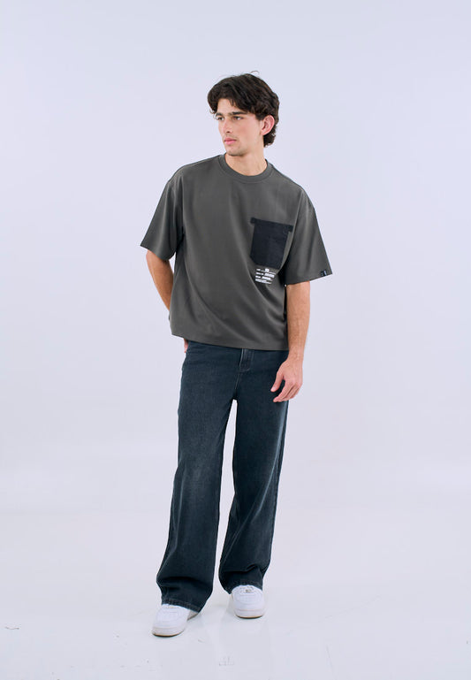 Mossimo Men's Gray Premium Cropped Loose Fit Tee with Small Logo Print