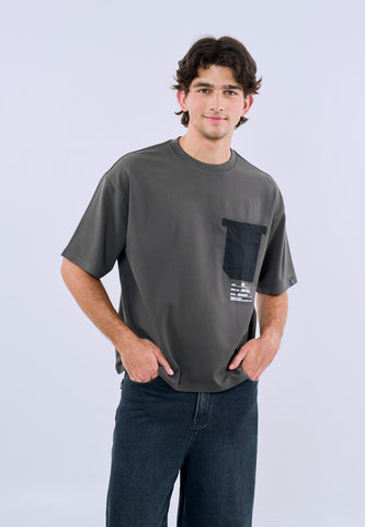 Mossimo Men's Gray Premium Cropped Loose Fit Tee with Small Logo Print