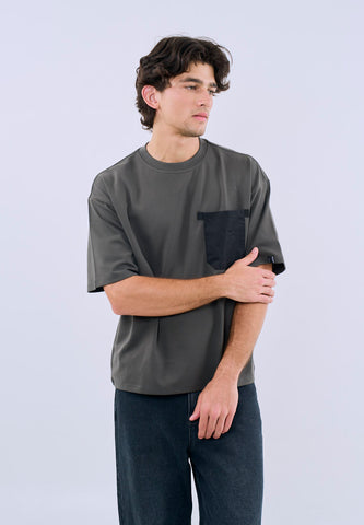 Mossimo Men's Gray Premium Cropped Loose Fit Tee with Small Logo Print