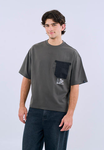 Mossimo Men's Gray Premium Cropped Loose Fit Tee with Small Logo Print