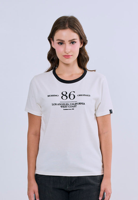Mossimo Aziel Cream Ringer Classic Fit Tee For Women
