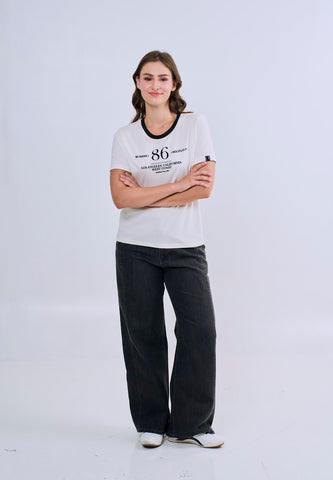 Mossimo Aziel Cream Ringer Classic Fit Tee For Women