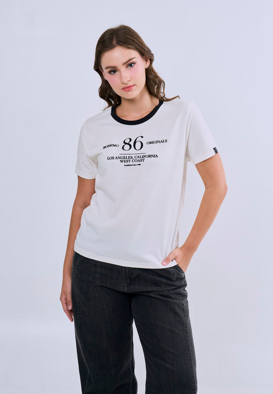 Mossimo Aziel Cream Ringer Classic Fit Tee For Women