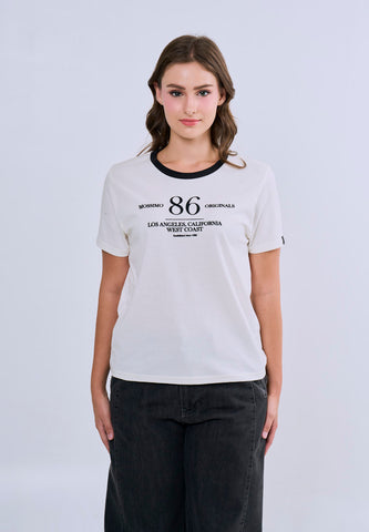 Mossimo Aziel Cream Ringer Classic Fit Tee For Women