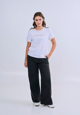 Mossimo Elise White Ringer Classic Fit Tee For Women