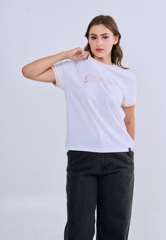 Mossimo Elise White Ringer Classic Fit Tee For Women