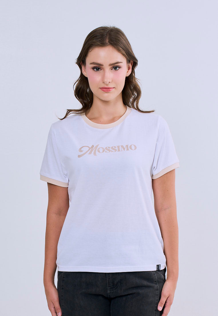 Mossimo Elise White Ringer Classic Fit Tee For Women
