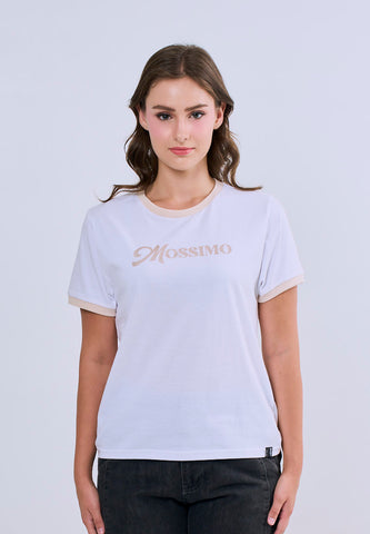 Mossimo Elise White Ringer Classic Fit Tee For Women