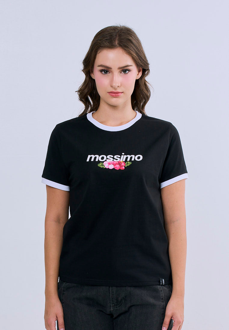 Mossimo Bria Black Floral Classic Fit Tee For Women