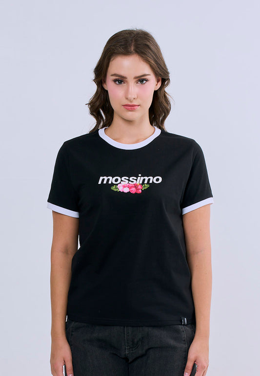 Mossimo Bria Black Floral Classic Fit Tee For Women