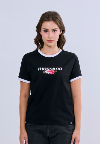 Mossimo Bria Black Floral Classic Fit Tee For Women