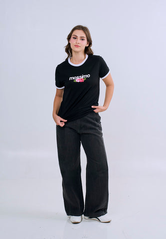 Mossimo Bria Black Floral Classic Fit Tee For Women