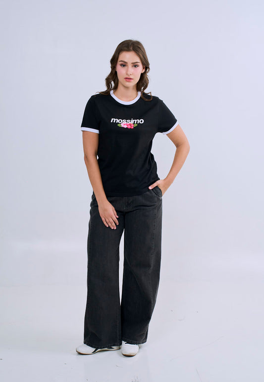 Mossimo Bria Black Floral Classic Fit Tee For Women