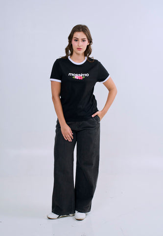 Mossimo Bria Black Floral Classic Fit Tee For Women