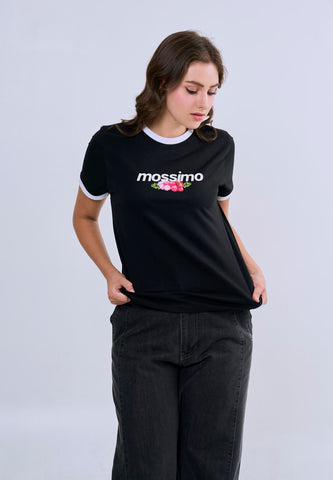 Mossimo Bria Black Floral Classic Fit Tee For Women