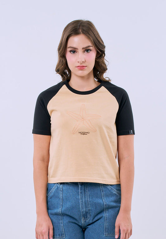 Mossimo Juliette Beige Classic Cropped Fit Tee For Women