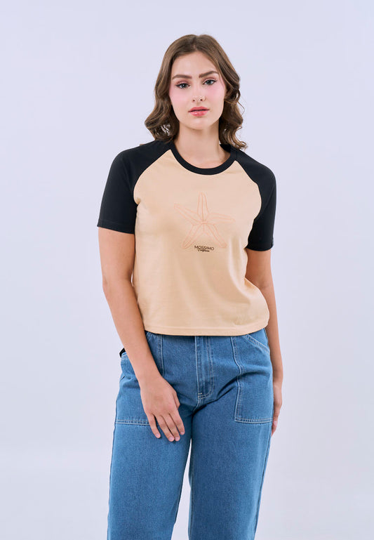 Mossimo Juliette Beige Classic Cropped Fit Tee For Women