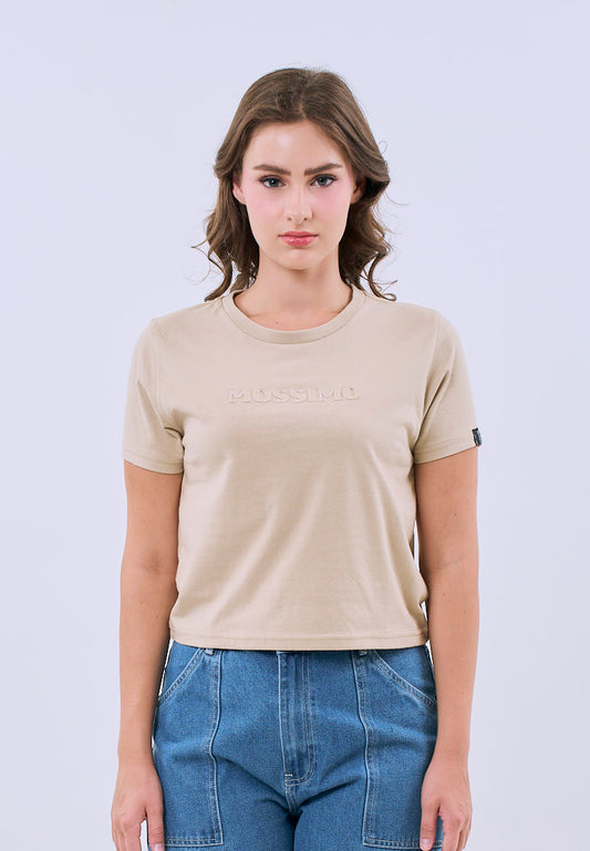 Mossimo Fiora Tan Brown Classic Cropped Fit Tee For Women