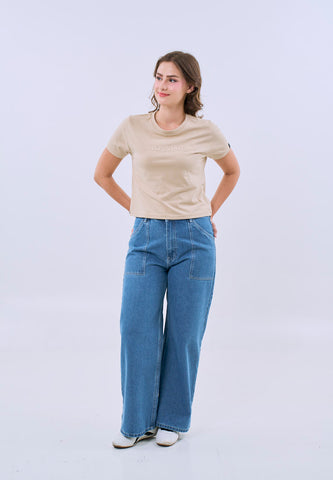 Mossimo Fiora Tan Brown Classic Cropped Fit Tee For Women