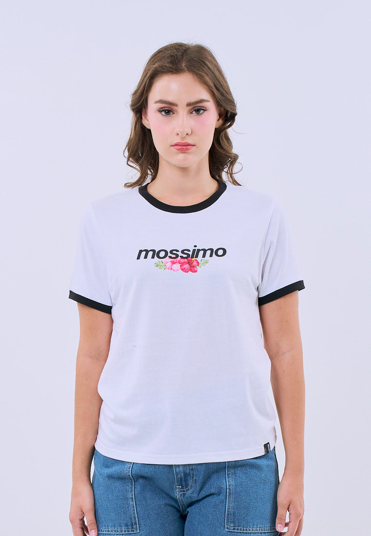 Mossimo Bria White Floral Classic Fit Tee For Women