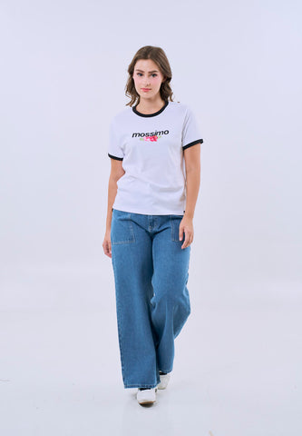 Mossimo Bria White Floral Classic Fit Tee For Women