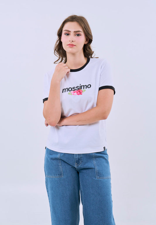 Mossimo Bria White Floral Classic Fit Tee For Women