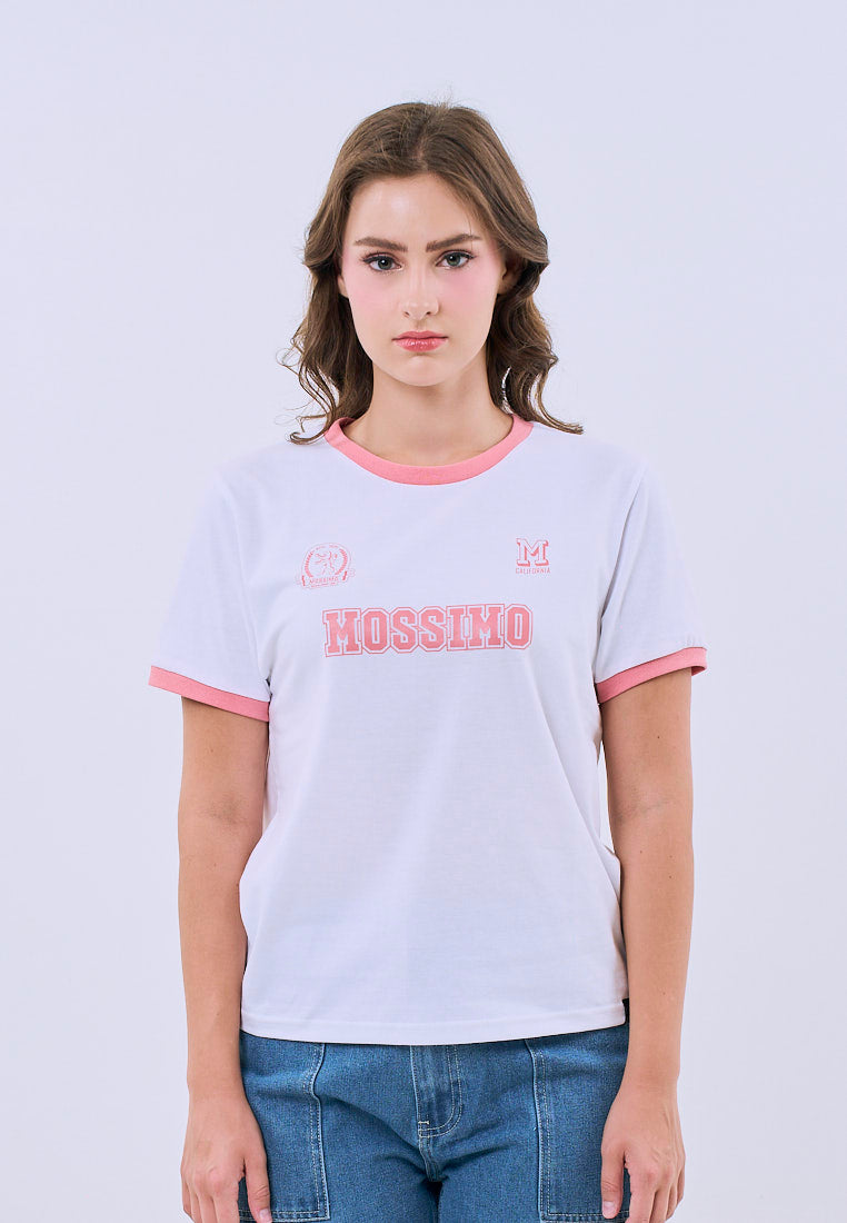 Mossimo Marielle White Ringer Varsity Classic Fit Tee For Women