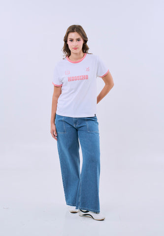 Mossimo Marielle White Ringer Varsity Classic Fit Tee For Women