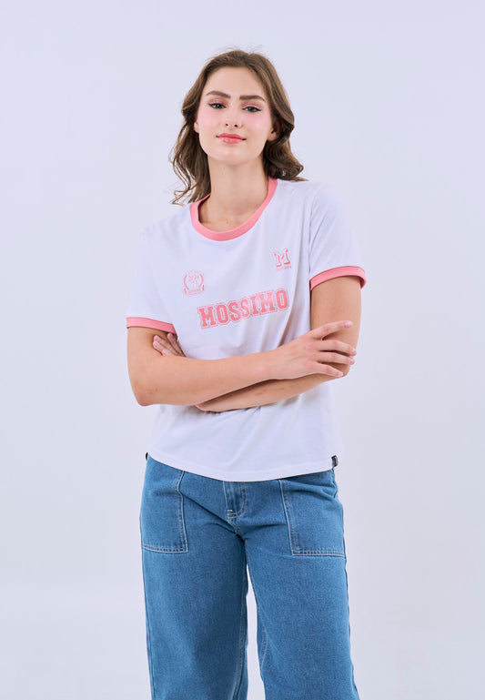 Mossimo Marielle White Ringer Varsity Classic Fit Tee For Women