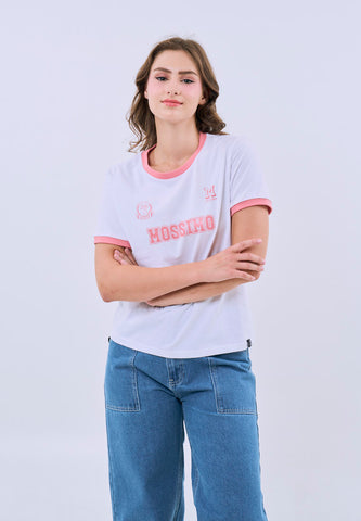 Mossimo Marielle White Ringer Varsity Classic Fit Tee For Women