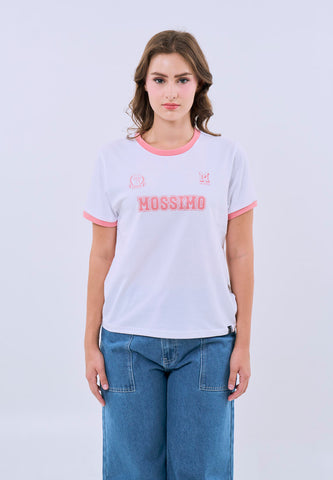 Mossimo Marielle White Ringer Varsity Classic Fit Tee For Women
