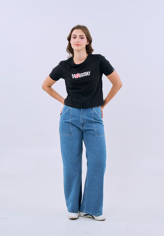Mossimo Alina Black Classic Cropped Fit Tee For Women