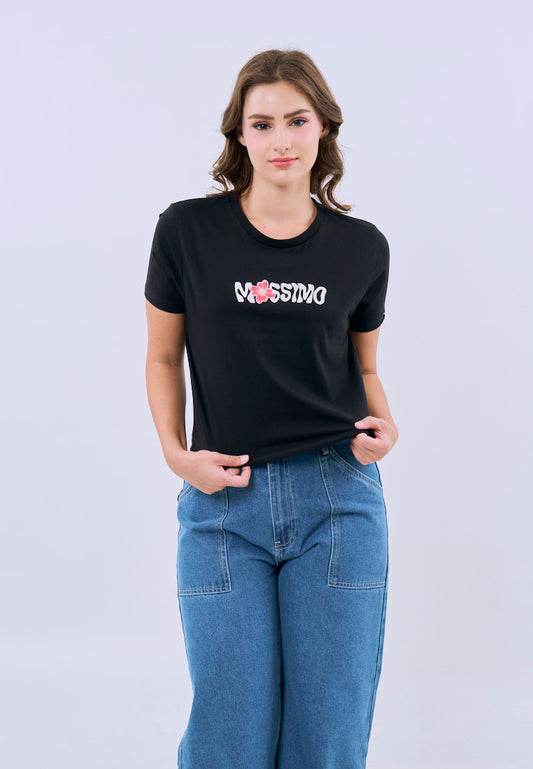 Mossimo Alina Black Classic Cropped Fit Tee For Women