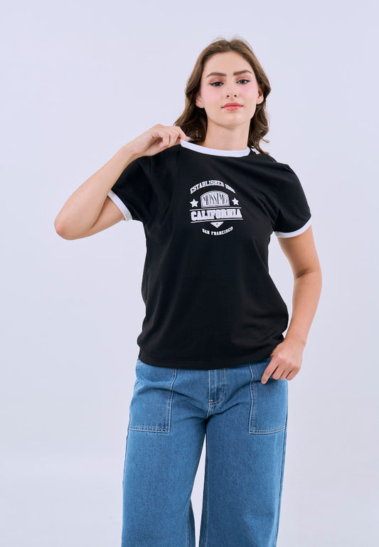 Mossimo Zinnia Black Ringer Classic Fit Tee For Women
