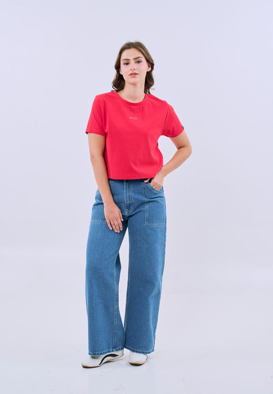 Mossimo Vega Red Classic Cropped Fit Tee For Women
