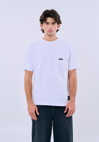 Mossimo Men's White  Basic Front Pocket Urban Fit Tee with Back Woven Label