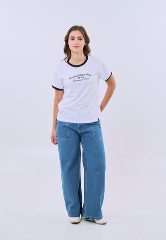 Mossimo Kaelis White Ringer Classic Fit Tee For Women