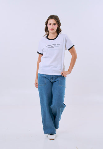 Mossimo Kaelis White Ringer Classic Fit Tee For Women