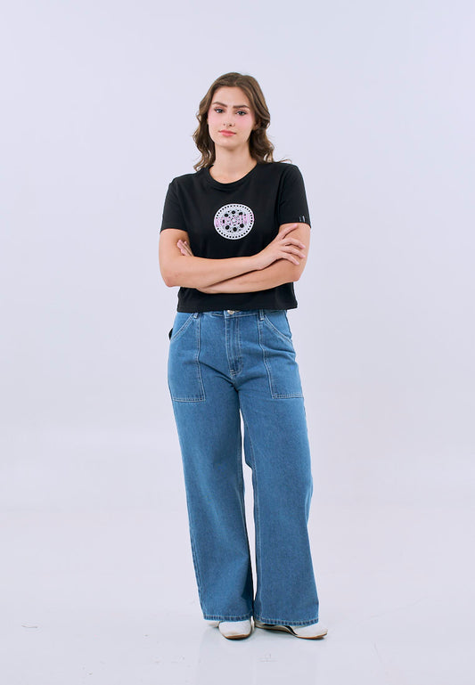 Mossimo Yvette Black Classic Cropped Fit Tee For Women