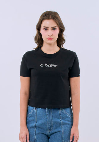 Mossimo Arianne Black Classic Cropped Fit Tee For Women w/ Back Print