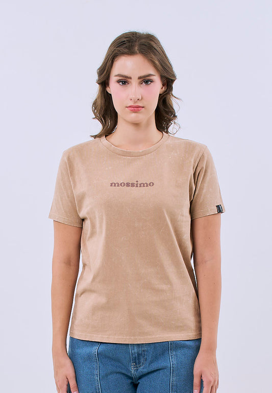 Mossimo Alessandra Pale Khaki Acid Wash Classic Fit Tee For Women