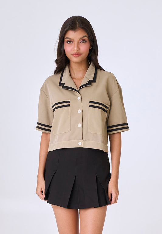 Mossimo Gia Khaki Woven Button Down Top