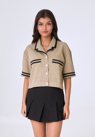 Mossimo Gia Khaki Woven Button Down Top