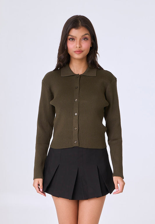 Mossimo Callie Olive Vintage Knit Long Sleeves Top