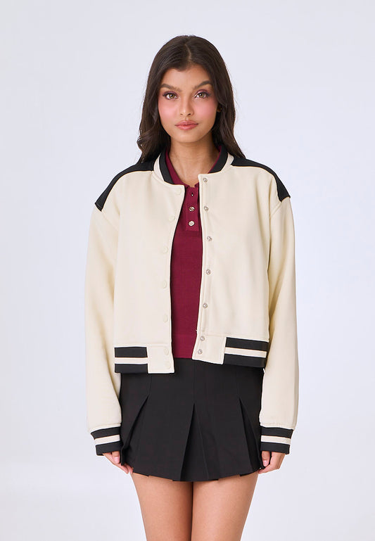Mossimo Kora Cream Classic Cropped Varsity Jacket
