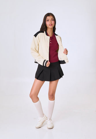 Mossimo Kora Cream Classic Cropped Varsity Jacket