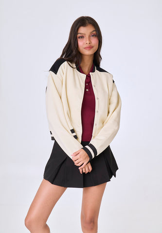 Mossimo Kora Cream Classic Cropped Varsity Jacket