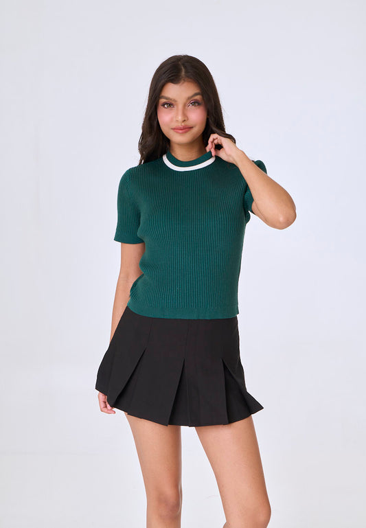 Mossimo Ayla Navy Green Knits Striped Cropped Top
